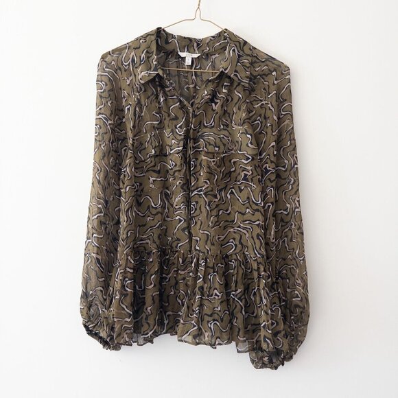 Joie Becki Printed Peplum 100% Silk Blouse - Picture 2 of 8